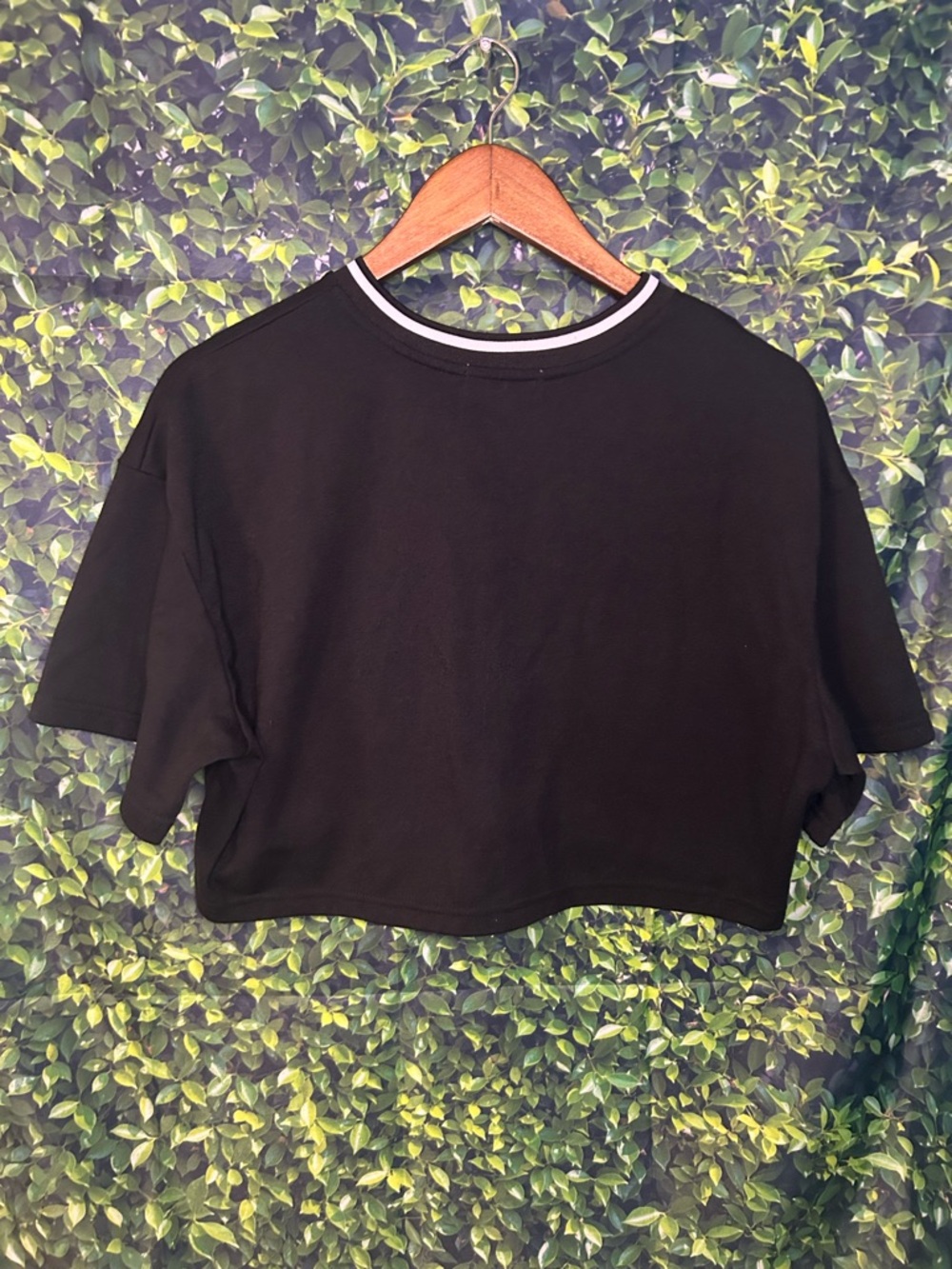 Black Cropped Graphic Tee with Pink Trim - Picture 2 of 3